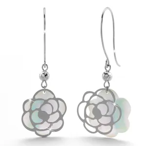 18ct White Gold Floral Mother of Pearls Drop Earrings