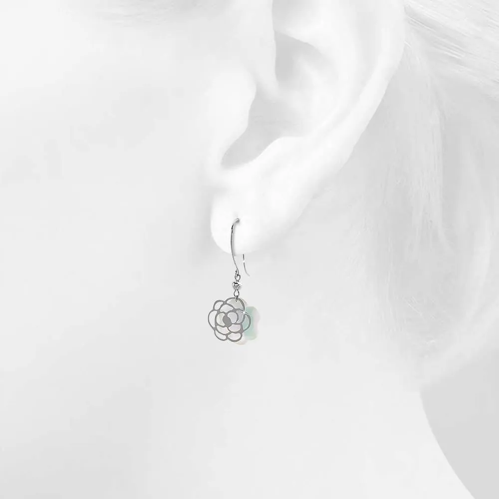 18ct White Gold Floral Mother of Pearls Drop Earrings