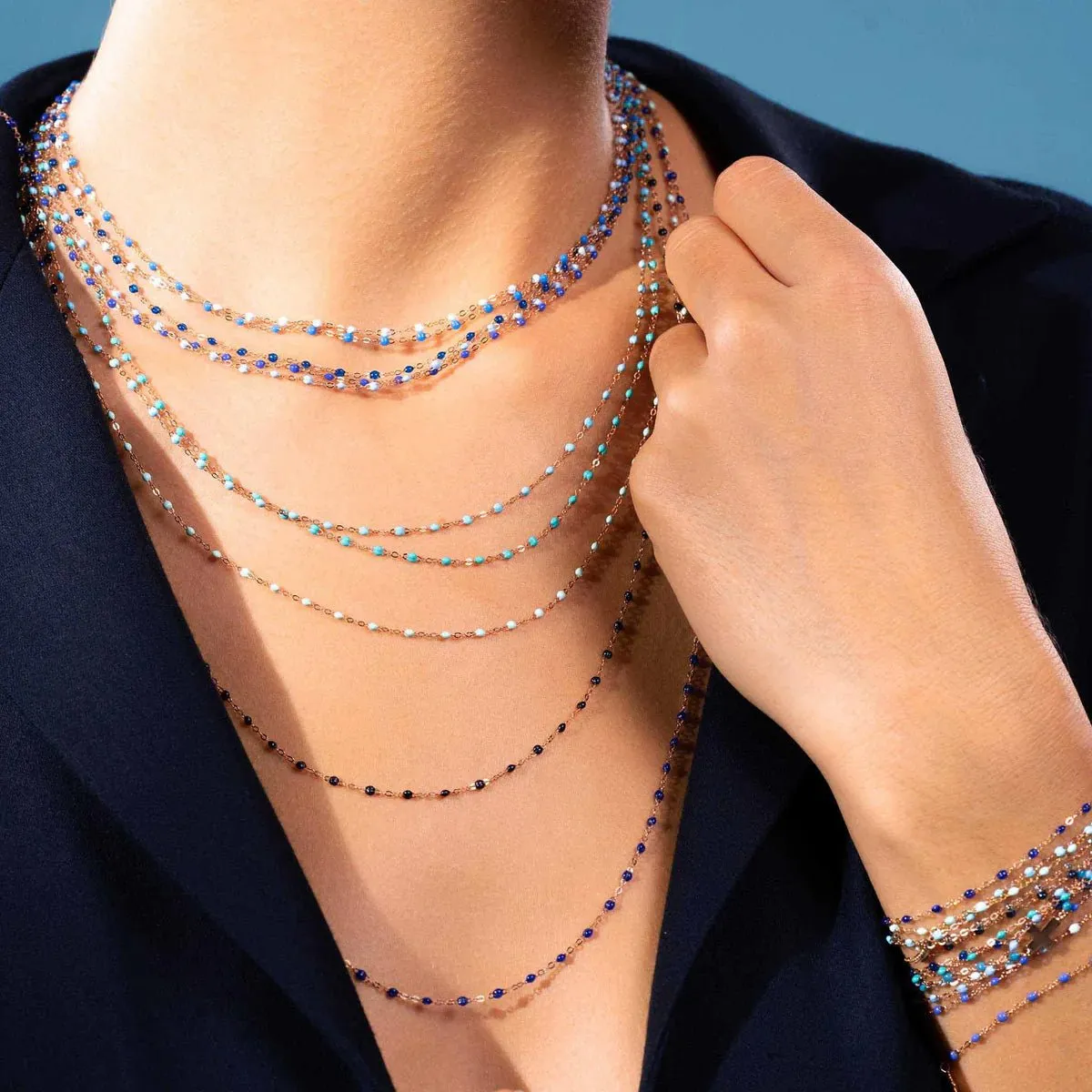 18K Gold and Turquoise Resin Beaded "Classic" Necklace