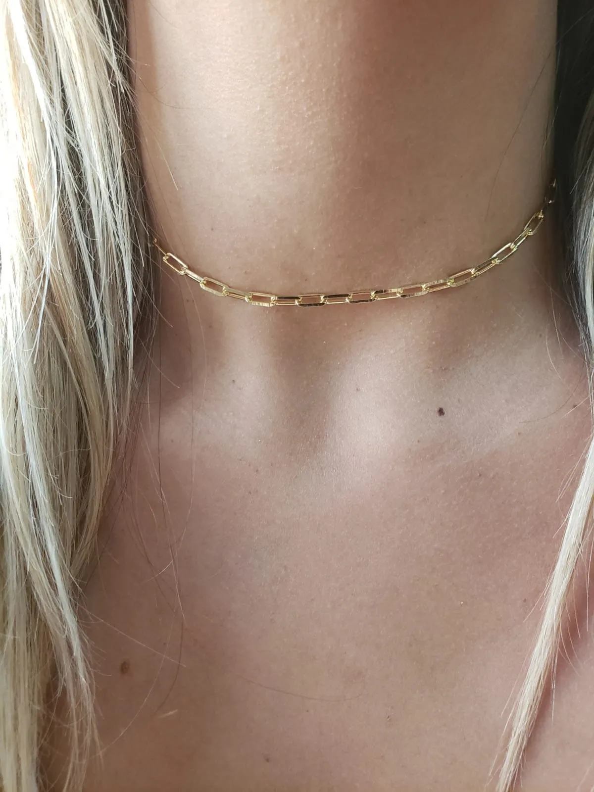18k Gold filled Link Chain Necklace , 18kt Gold filled Choker, Paper clip chain necklace ,Rectangle chain necklace , Gold Choker ,  Dainty