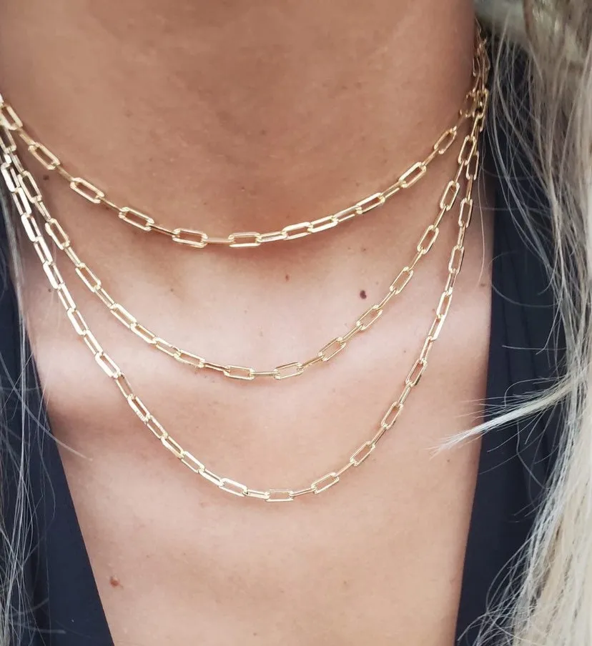 18k Gold filled Link Chain Necklace , 18kt Gold filled Choker, Paper clip chain necklace ,Rectangle chain necklace , Gold Choker ,  Dainty