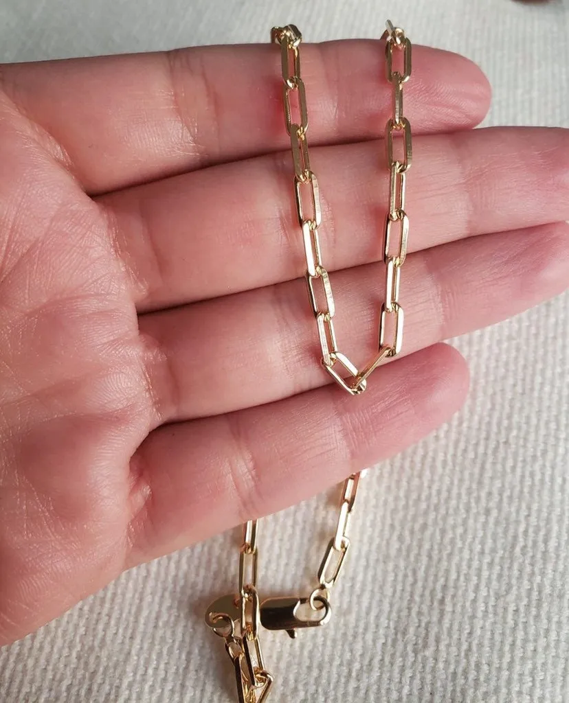 18k Gold filled Link Chain Necklace , 18kt Gold filled Choker, Paper clip chain necklace ,Rectangle chain necklace , Gold Choker ,  Dainty