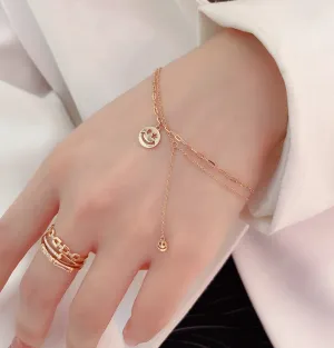 18K Gold Smile Custom Bracelet Fashion Double Solid Yellow Gold Jewelry Women Layer Wedding Diamond Medal Bracelet
