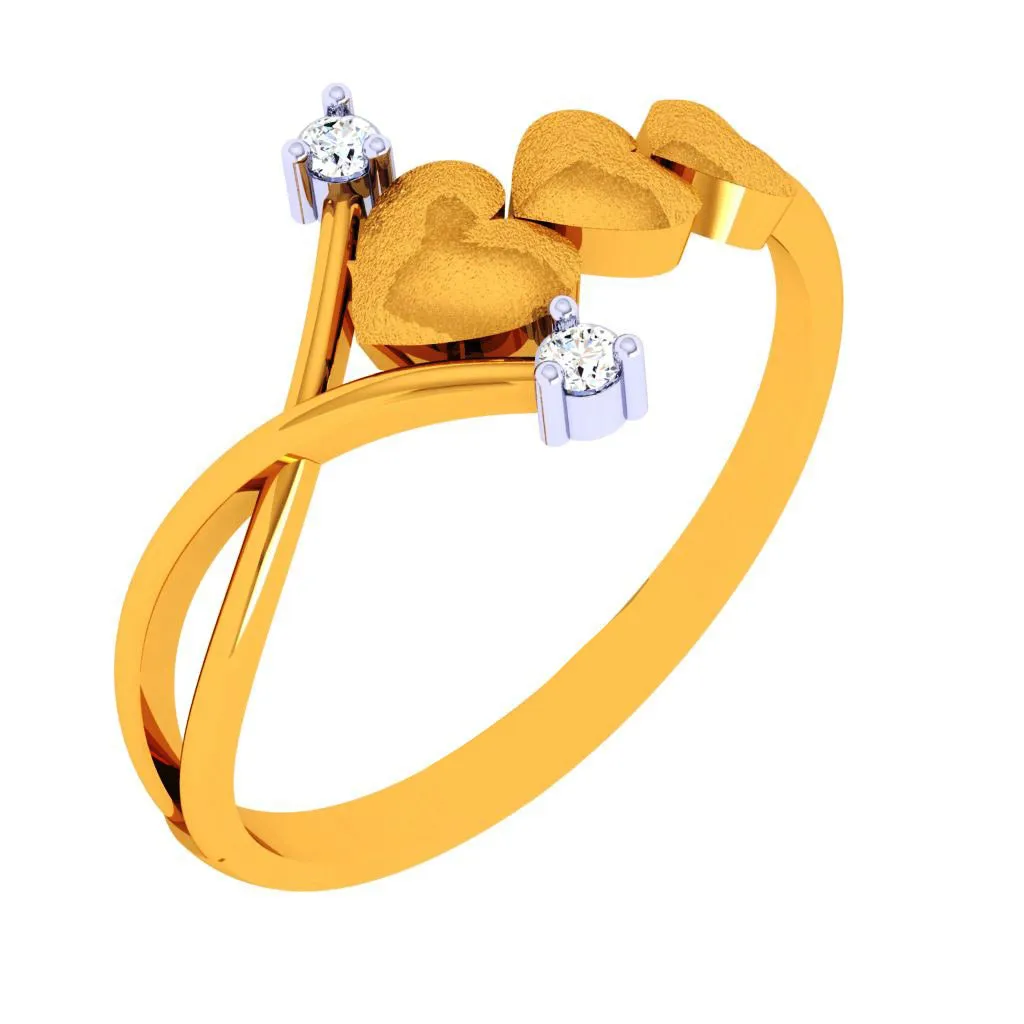18k Three-layer Heart Motif Diamond Ring