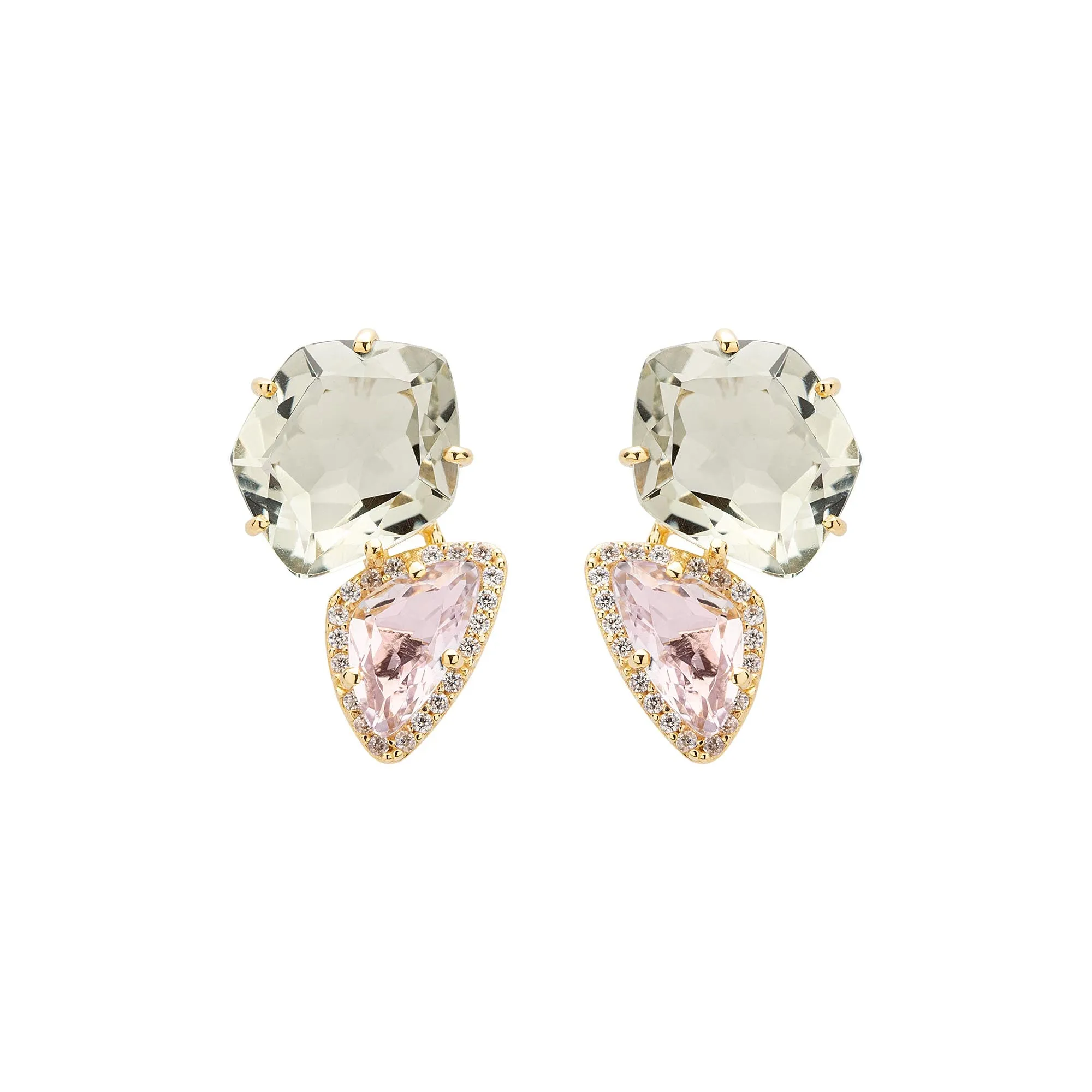 18k Yellow Gold Amethyst, Praziolite & Diamond Stud Earrings