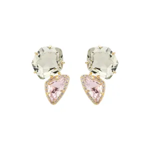 18k Yellow Gold Amethyst, Praziolite & Diamond Stud Earrings