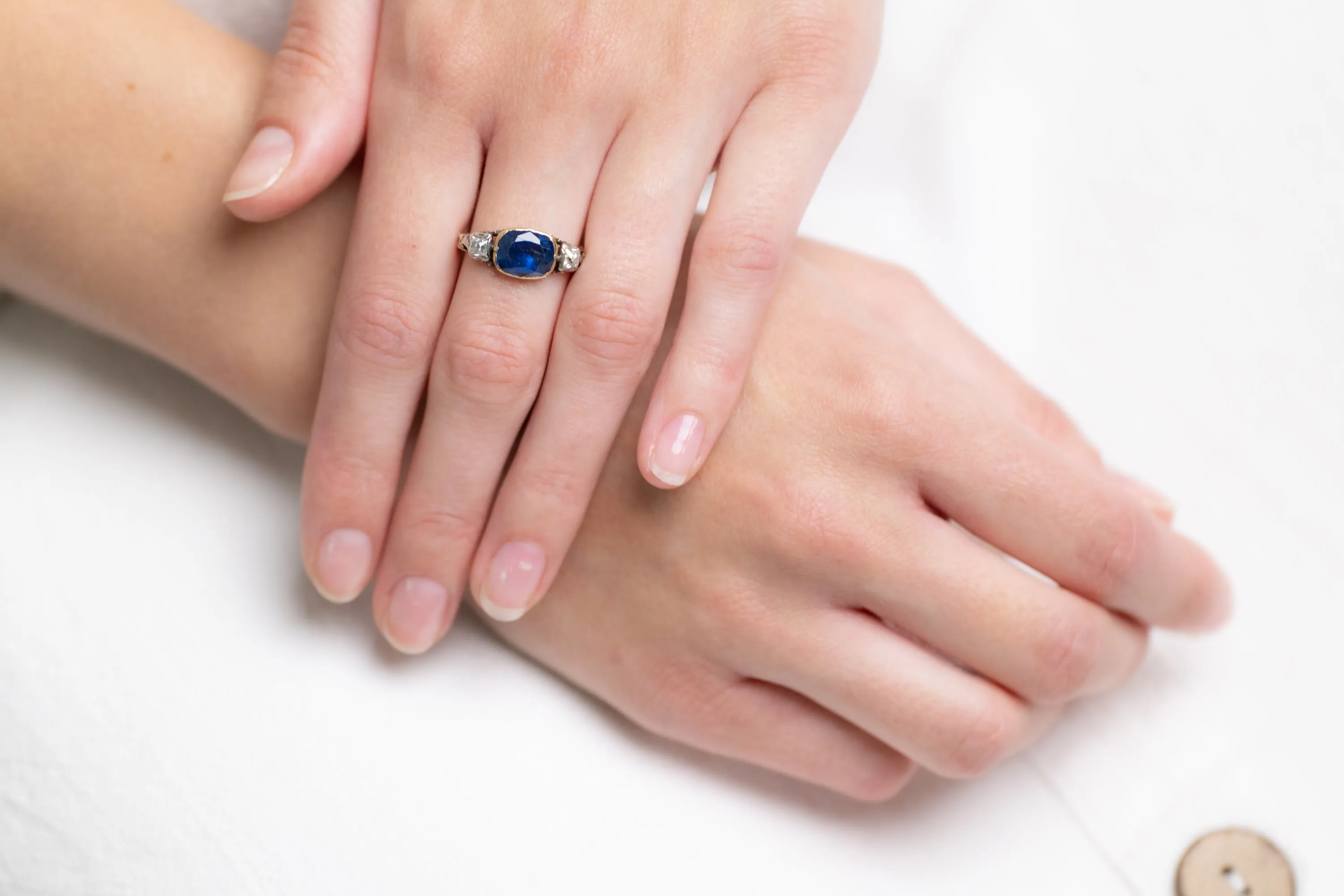 18th century, Georgian, 18ct gold, silver, sapphire and diamond ring