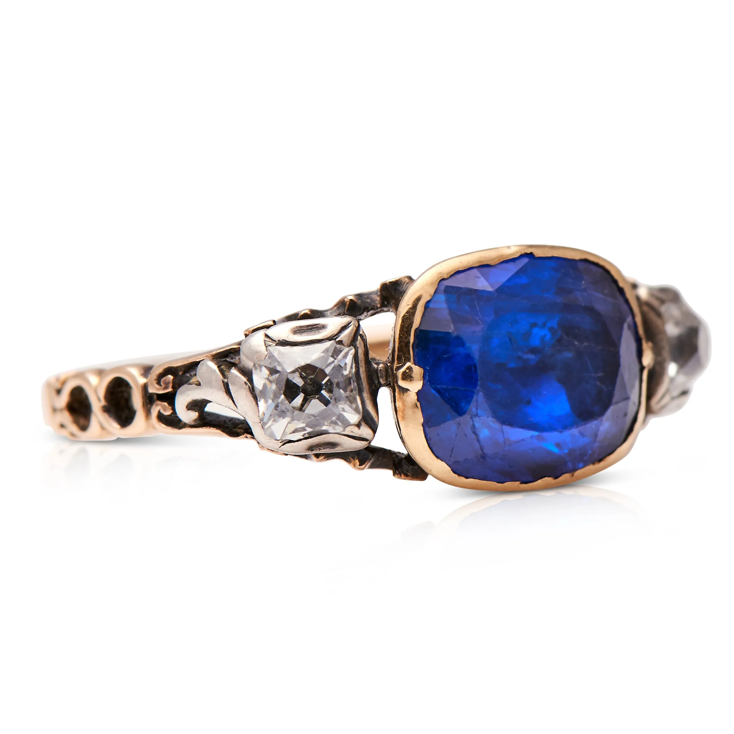 18th century, Georgian, 18ct gold, silver, sapphire and diamond ring
