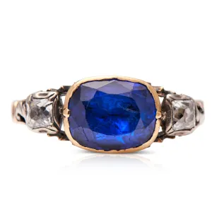 18th century, Georgian, 18ct gold, silver, sapphire and diamond ring