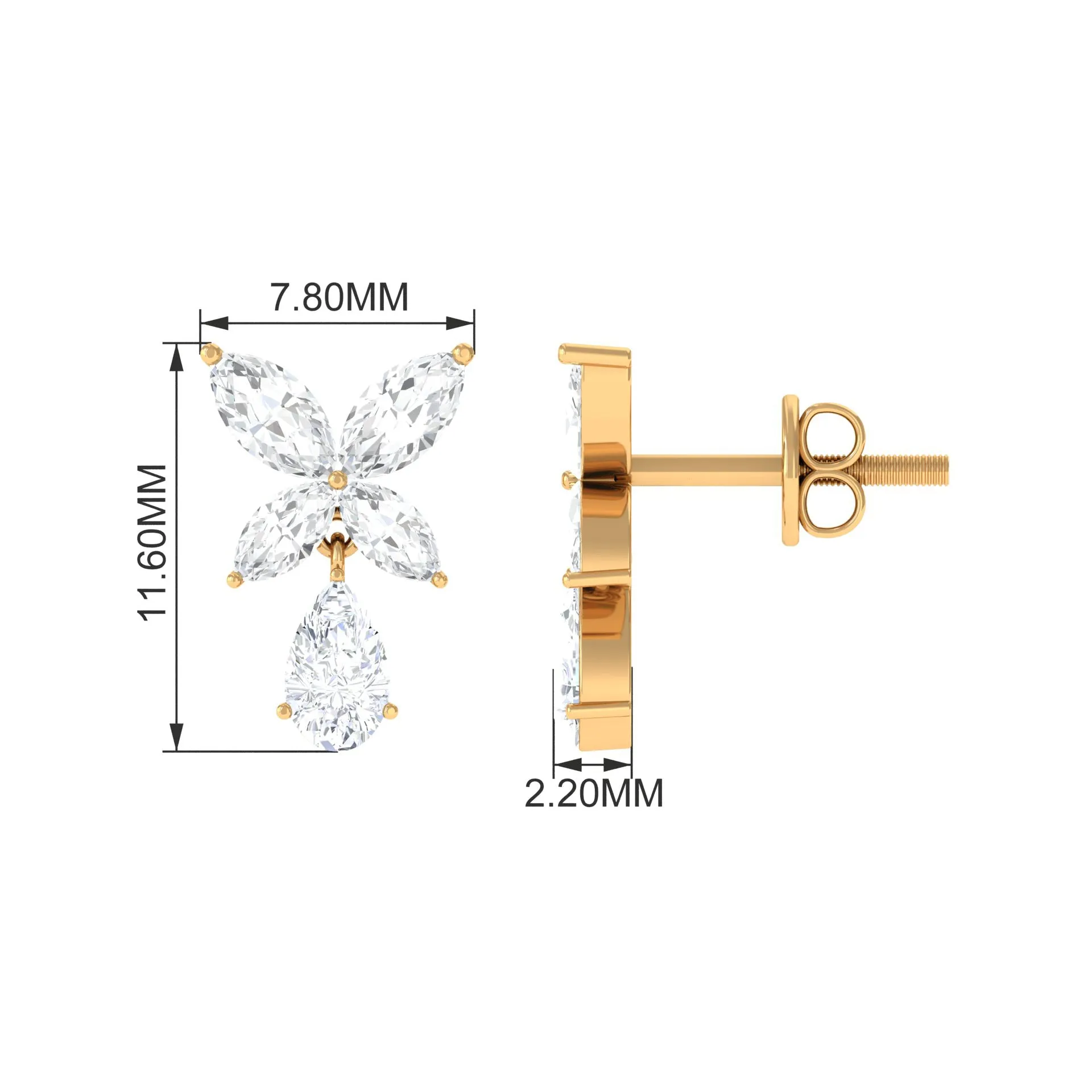 2 CT Contemporary Flower Drop Earrings with Zircon in Gold