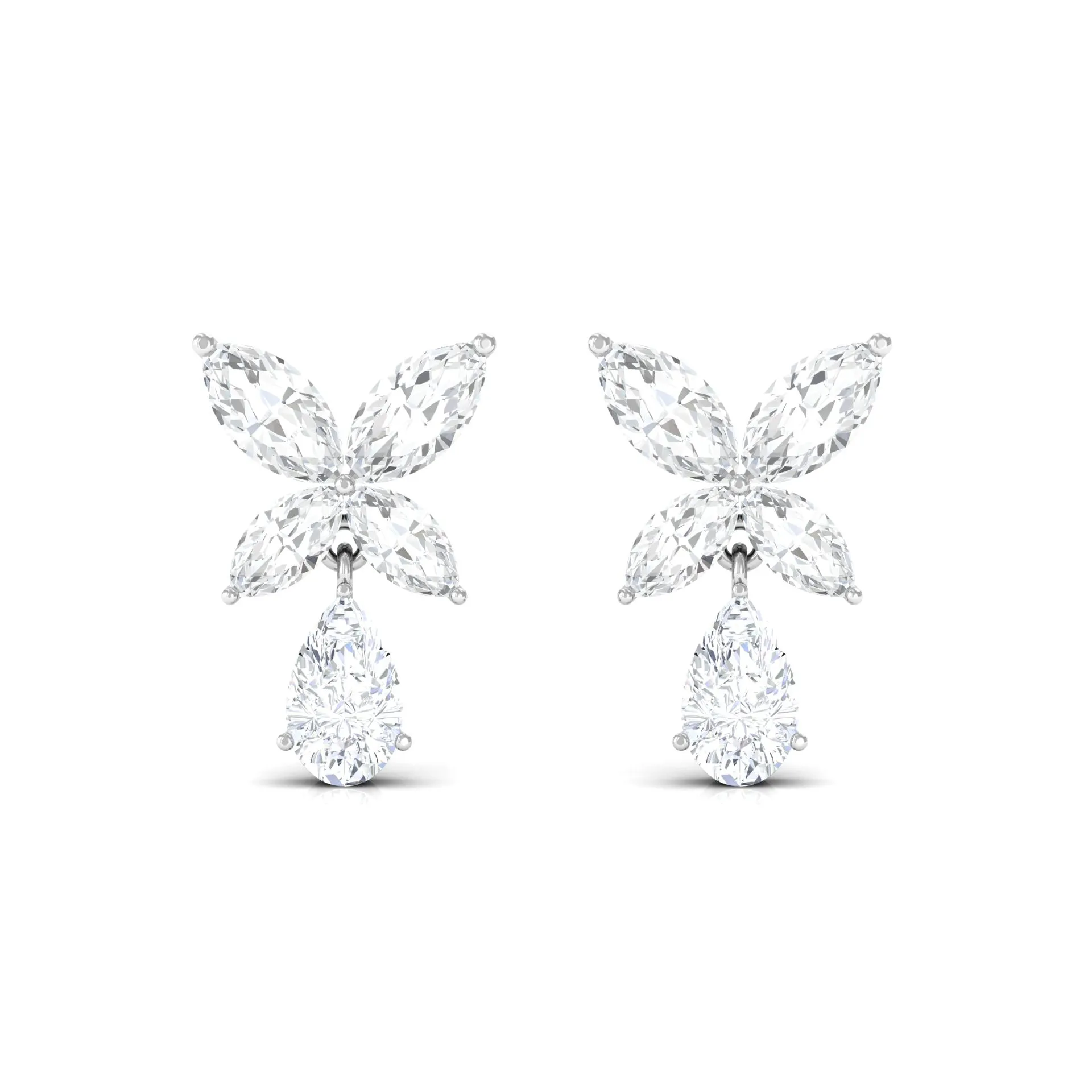 2 CT Contemporary Flower Drop Earrings with Zircon in Gold