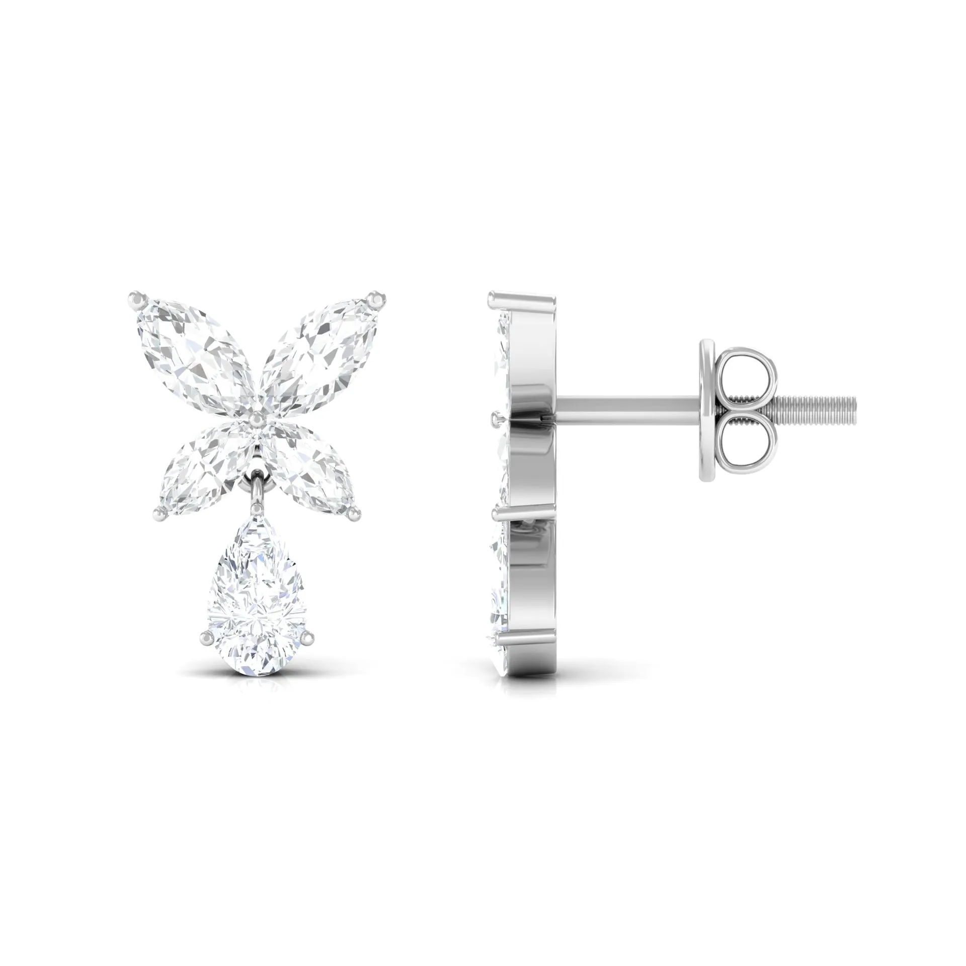 2 CT Contemporary Flower Drop Earrings with Zircon in Gold