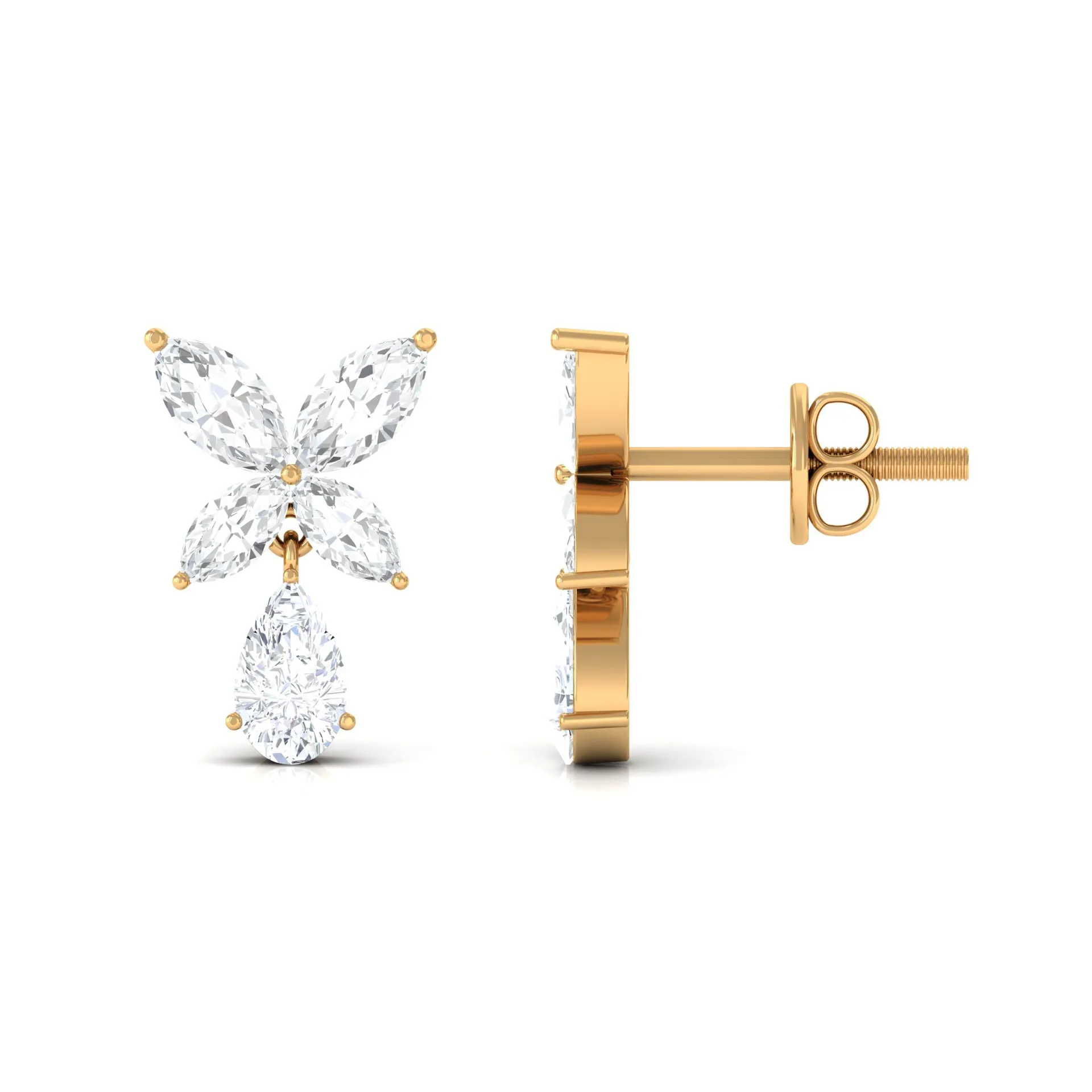 2 CT Contemporary Flower Drop Earrings with Zircon in Gold