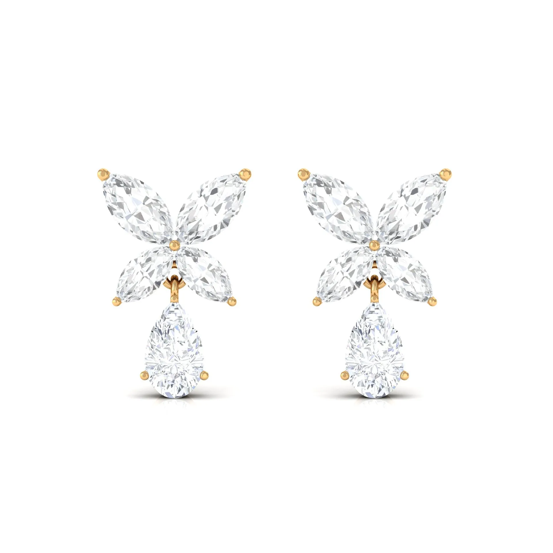 2 CT Contemporary Flower Drop Earrings with Zircon in Gold