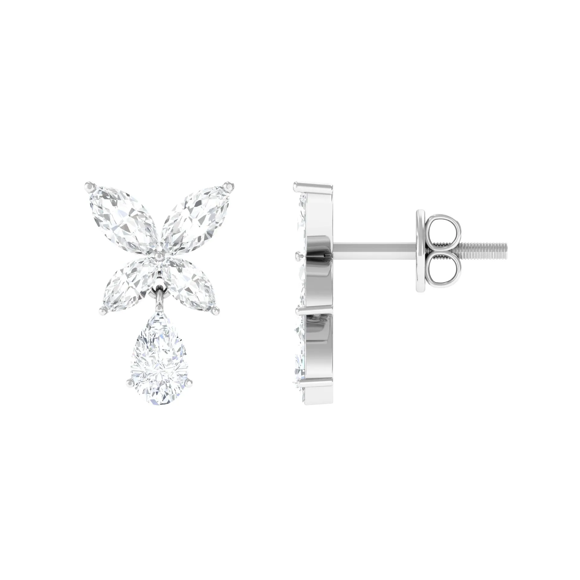 2 CT Contemporary Flower Drop Earrings with Zircon in Gold