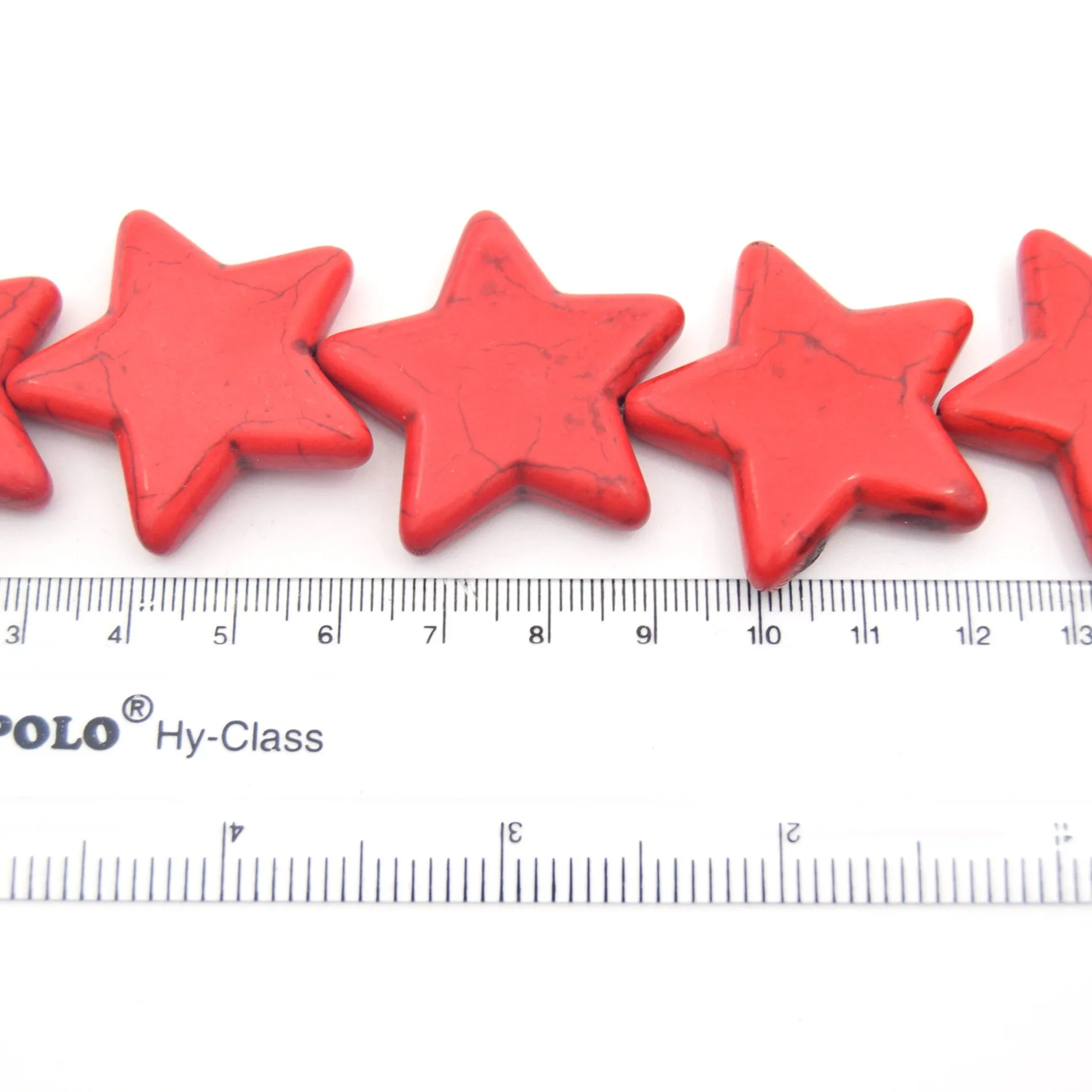 35mm Bright Red Veined Howlite Star Shaped Beads with 1mm Holes - (Approx. 15.5" Strand ~ 13 Beads)