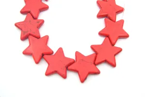 35mm Bright Red Veined Howlite Star Shaped Beads with 1mm Holes - (Approx. 15.5" Strand ~ 13 Beads)