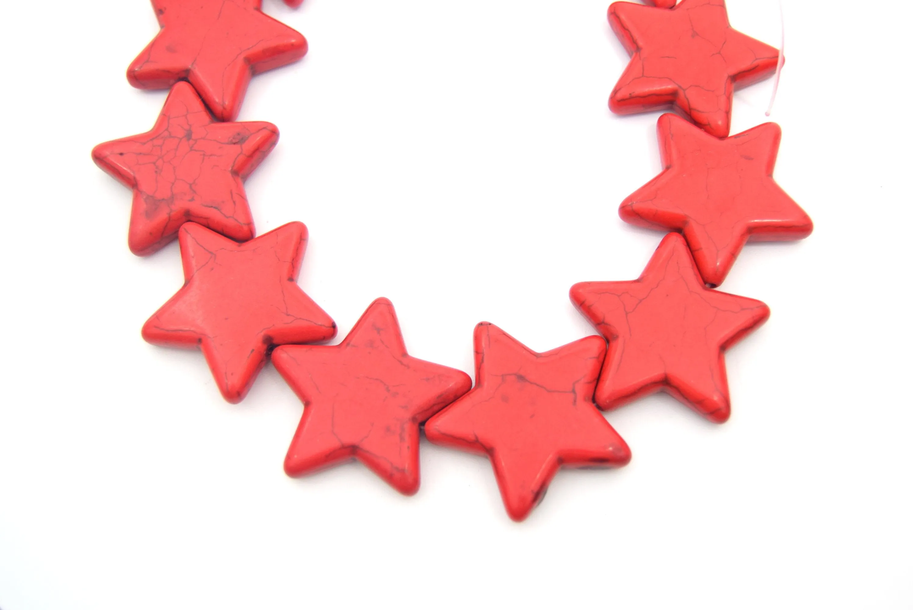 35mm Bright Red Veined Howlite Star Shaped Beads with 1mm Holes - (Approx. 15.5" Strand ~ 13 Beads)
