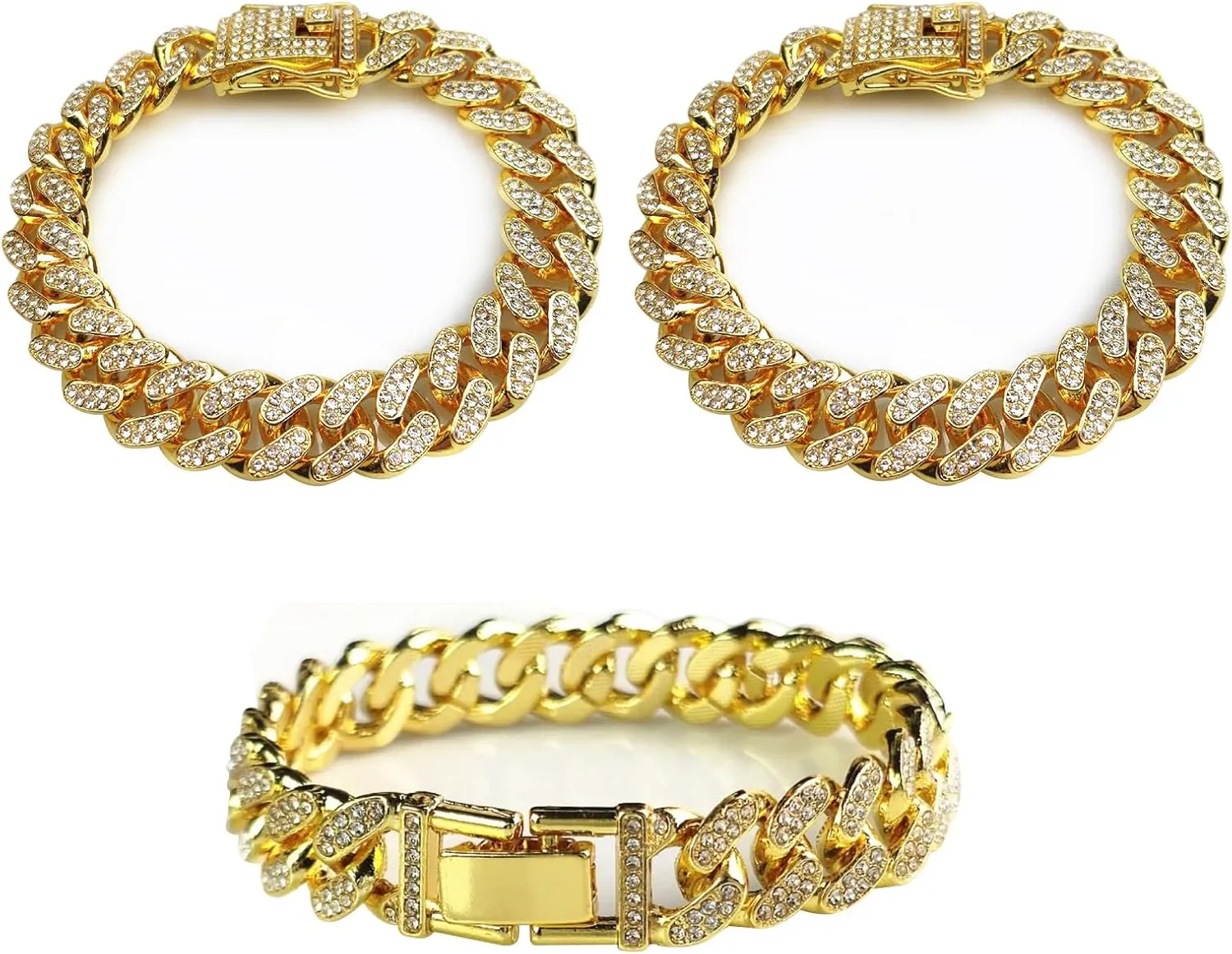 3PCS Cuban Link Anklets for Women,Gold Rhinestone Diamond Bling Anklets,Layered Link Anklet Set,Punk Hip-hop Ankle Bracelets,Jewelry Gift for Women -10 inch