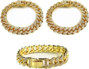 3PCS Cuban Link Anklets for Women,Gold Rhinestone Diamond Bling Anklets,Layered Link Anklet Set,Punk Hip-hop Ankle Bracelets,Jewelry Gift for Women -10 inch