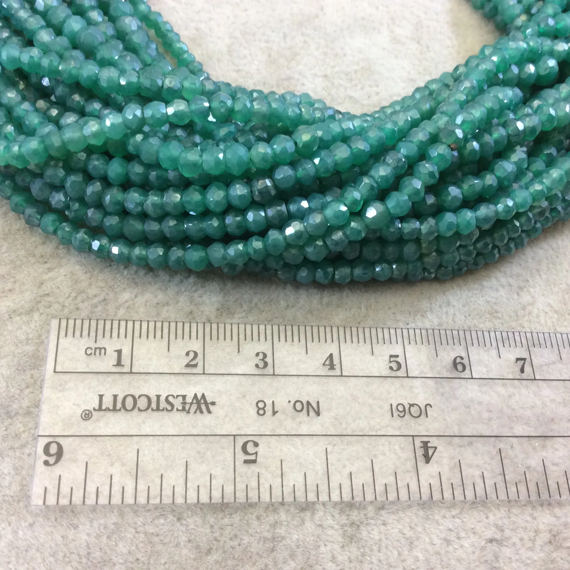 4mm Faceted Mystic Green Onyx Rondelle Beads - Natural Gemstone, 13" Strand (~110 Beads)