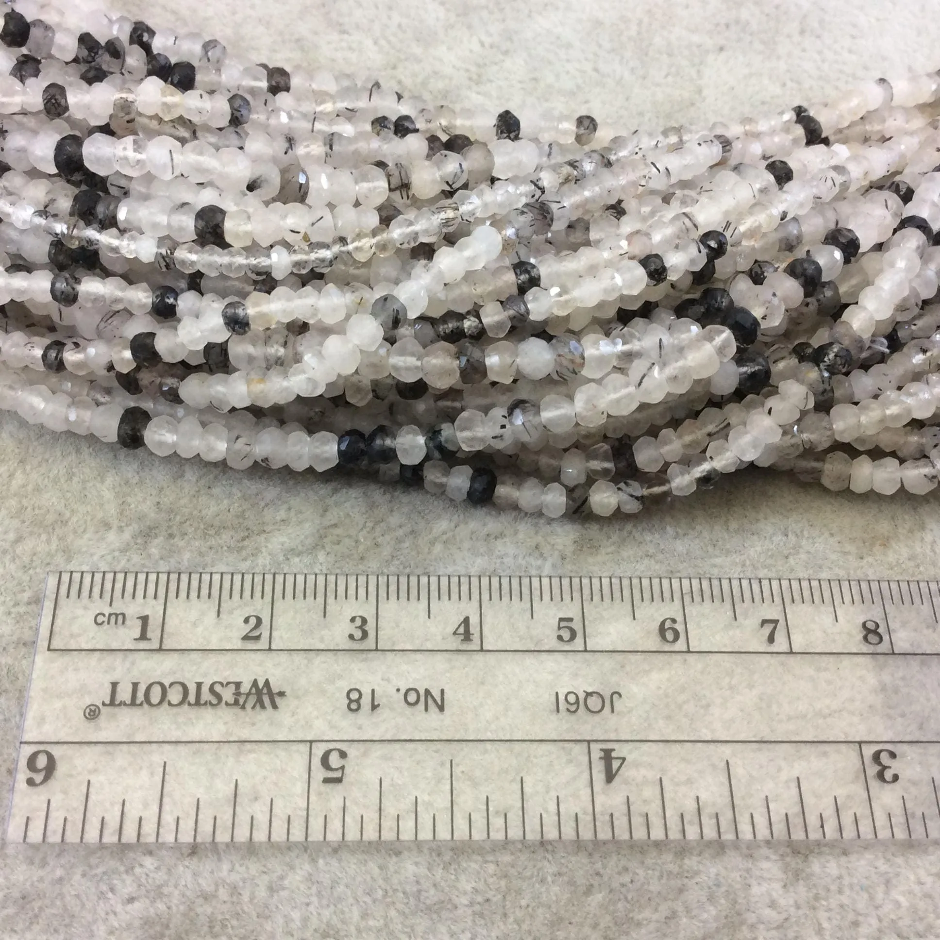 4mm Faceted Tourmalinated Quartz Rondelle Shaped Beads