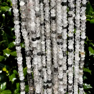 4mm Faceted Tourmalinated Quartz Rondelle Shaped Beads