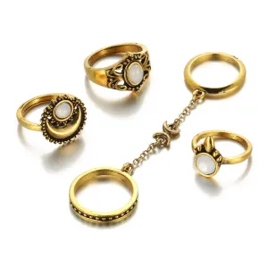 5 pcs /Set Women Bohemian Vintage Silver Stack Rings Above Knuckle Blue Rings Set