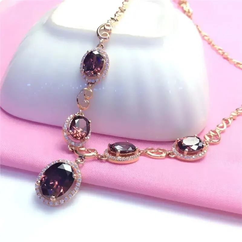585 purple gold necklace for woman plated 14K rose gold inlaid ruby luxury pendant