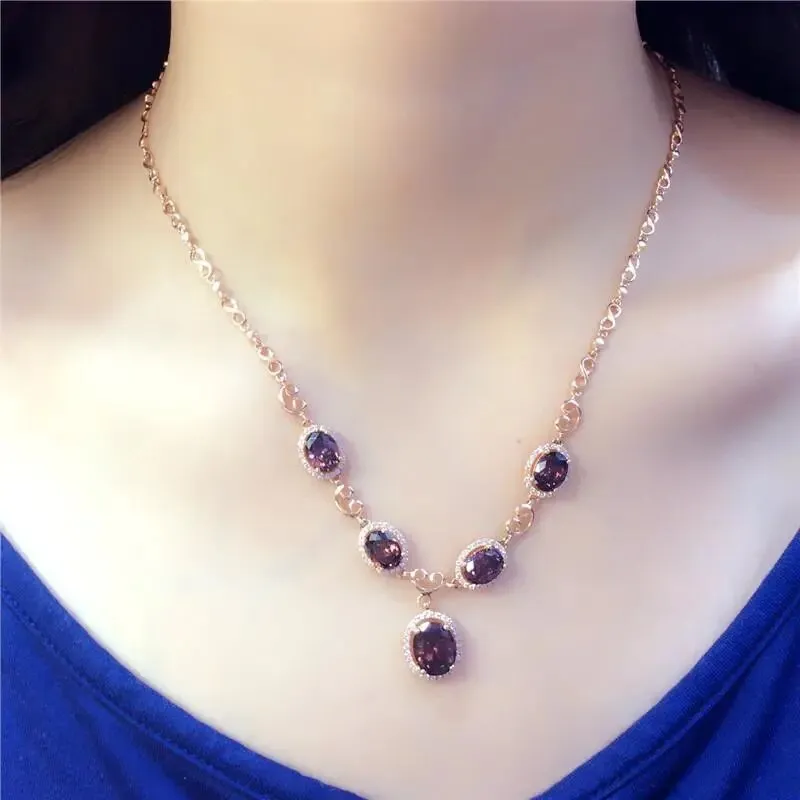 585 purple gold necklace for woman plated 14K rose gold inlaid ruby luxury pendant