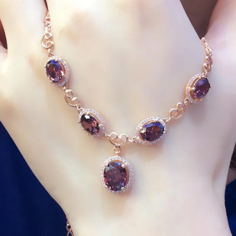 585 purple gold necklace for woman plated 14K rose gold inlaid ruby luxury pendant