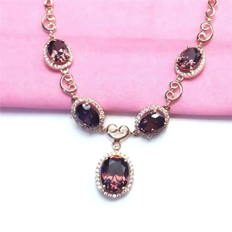 585 purple gold necklace for woman plated 14K rose gold inlaid ruby luxury pendant
