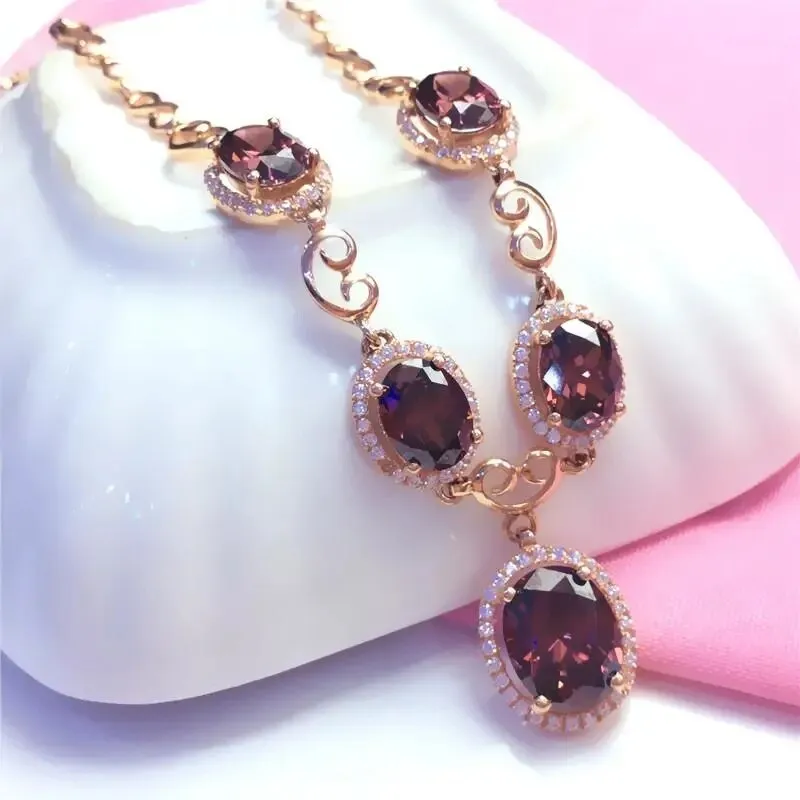 585 purple gold necklace for woman plated 14K rose gold inlaid ruby luxury pendant