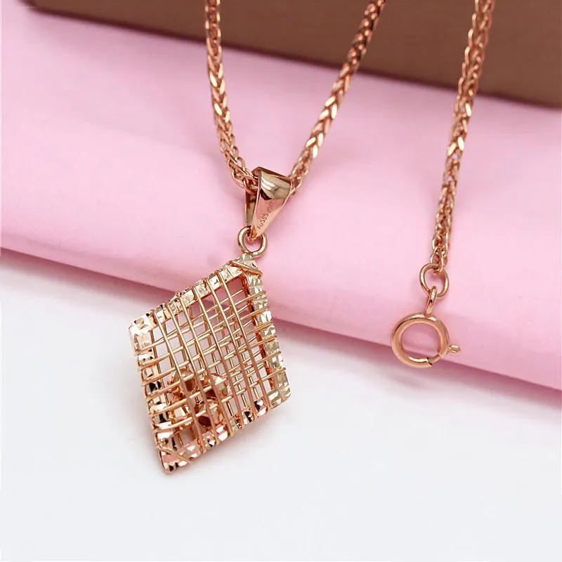 585 purple gold plated 14K rose rhombus type hollow ball pendant