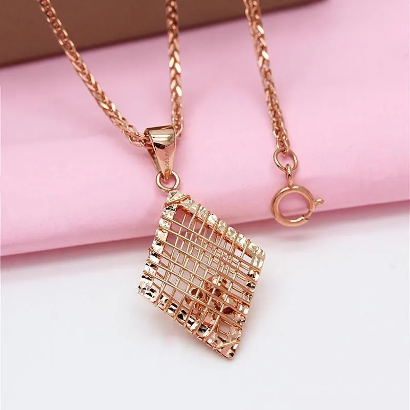 585 purple gold plated 14K rose rhombus type hollow ball pendant