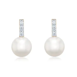 6-6.5mm Freshwater Cultured Pearl and 1/20ctw Diamond Yellow Gold Drop Earrings