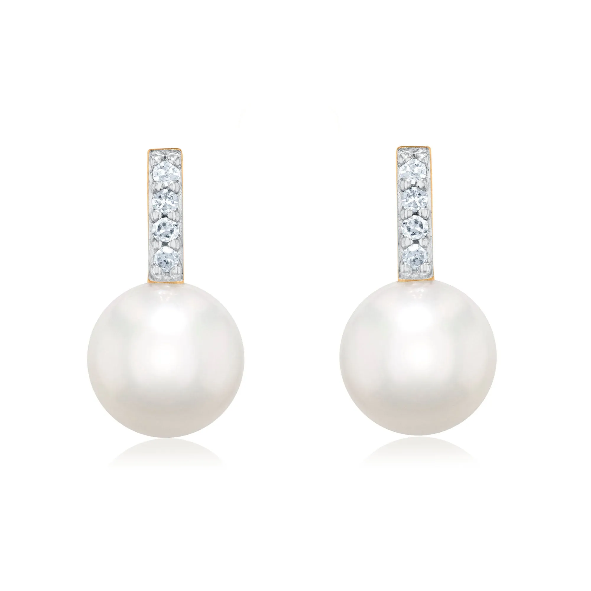 6-6.5mm Freshwater Cultured Pearl and 1/20ctw Diamond Yellow Gold Drop Earrings