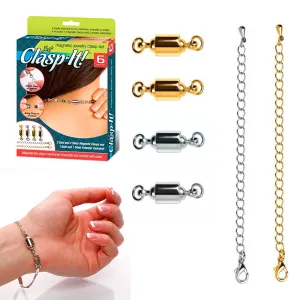 6 Pc Magnetic Jewelry Clasp Set Gold and Silver Tone Extender Chain Lobster Hook