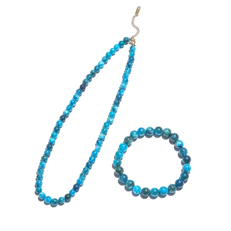 6mm Apatite Short Choker Necklace with Lobster Clasp Bracelet Beaded Tiny Dainty Minimalist Jewelry Sets