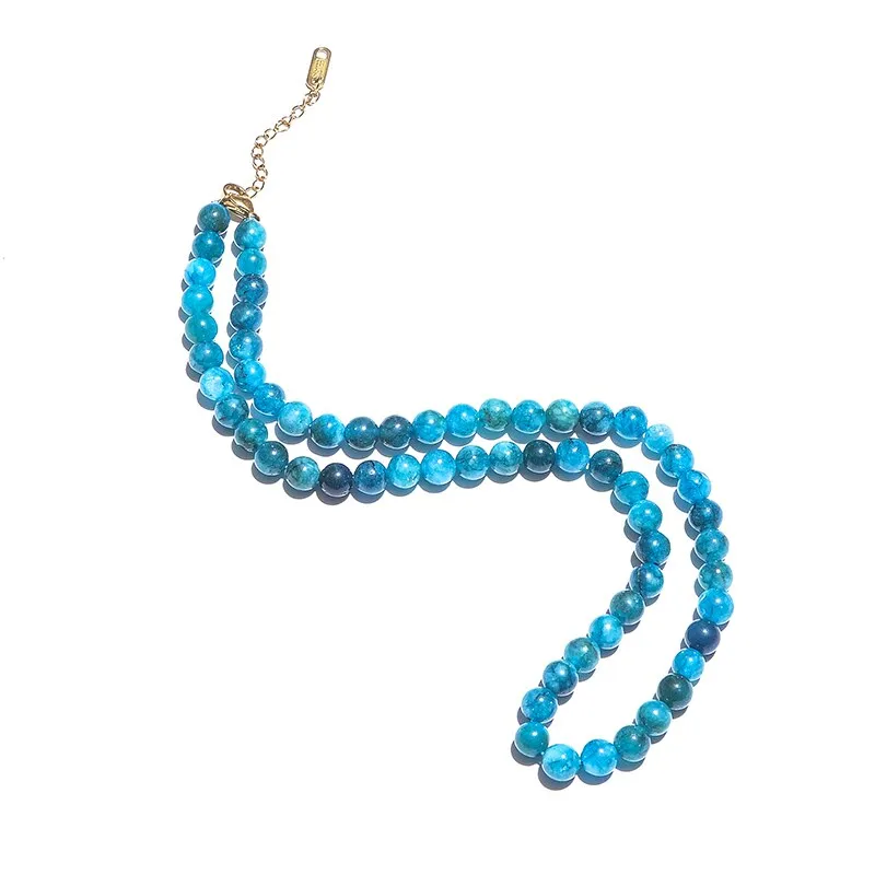 6mm Apatite Short Choker Necklace with Lobster Clasp Bracelet Beaded Tiny Dainty Minimalist Jewelry Sets
