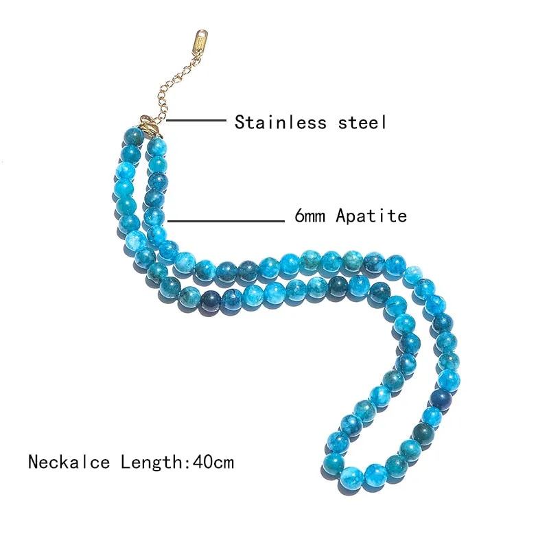 6mm Apatite Short Choker Necklace with Lobster Clasp Bracelet Beaded Tiny Dainty Minimalist Jewelry Sets