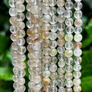 6mm Golden Rutilated Quartz Beads | Faceted Round Hand-Cut High-Quality Indian Gemstone | Glossy Finish | 14" Strand (Approx. 63 Beads)