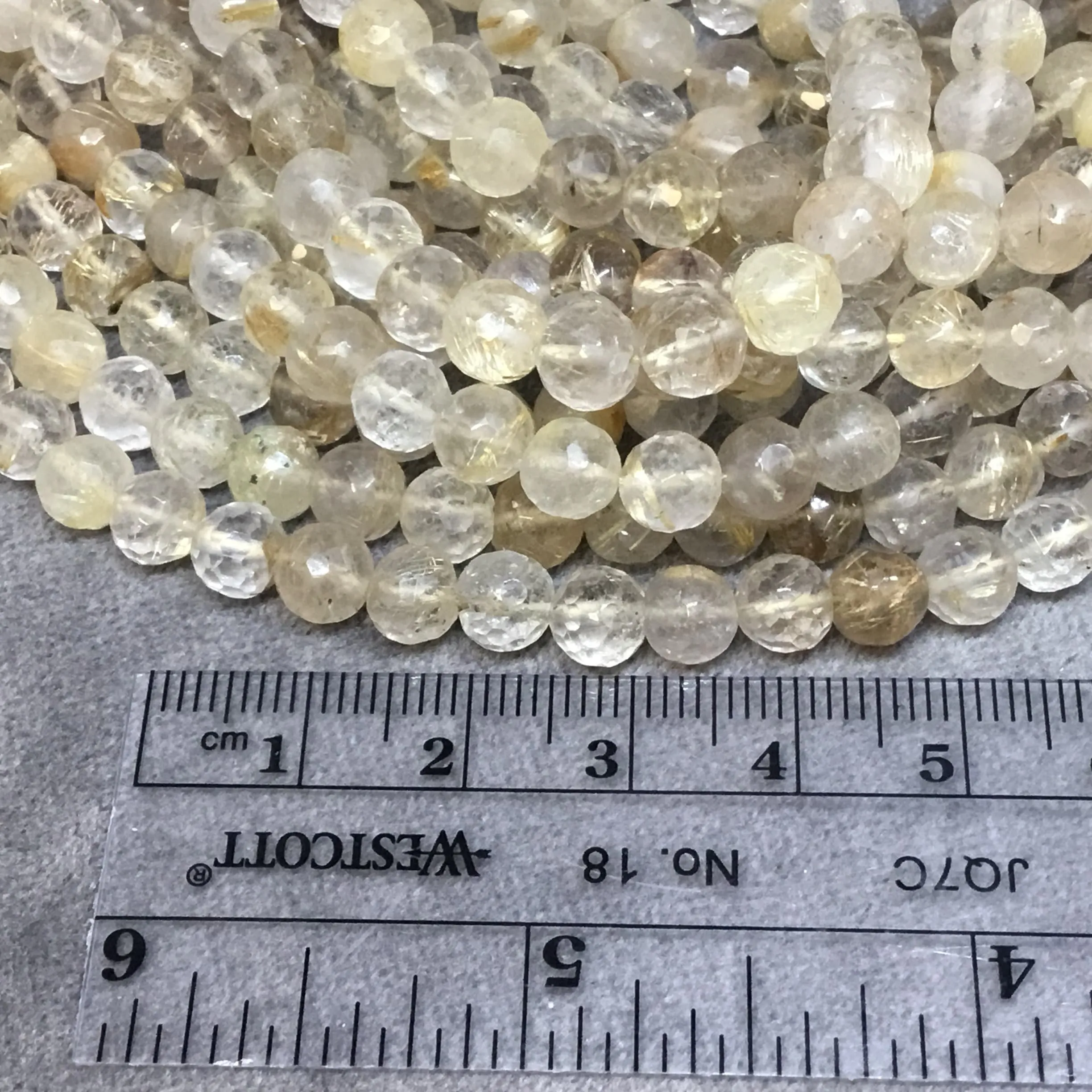 6mm Golden Rutilated Quartz Beads | Faceted Round Hand-Cut High-Quality Indian Gemstone | Glossy Finish | 14" Strand (Approx. 63 Beads)