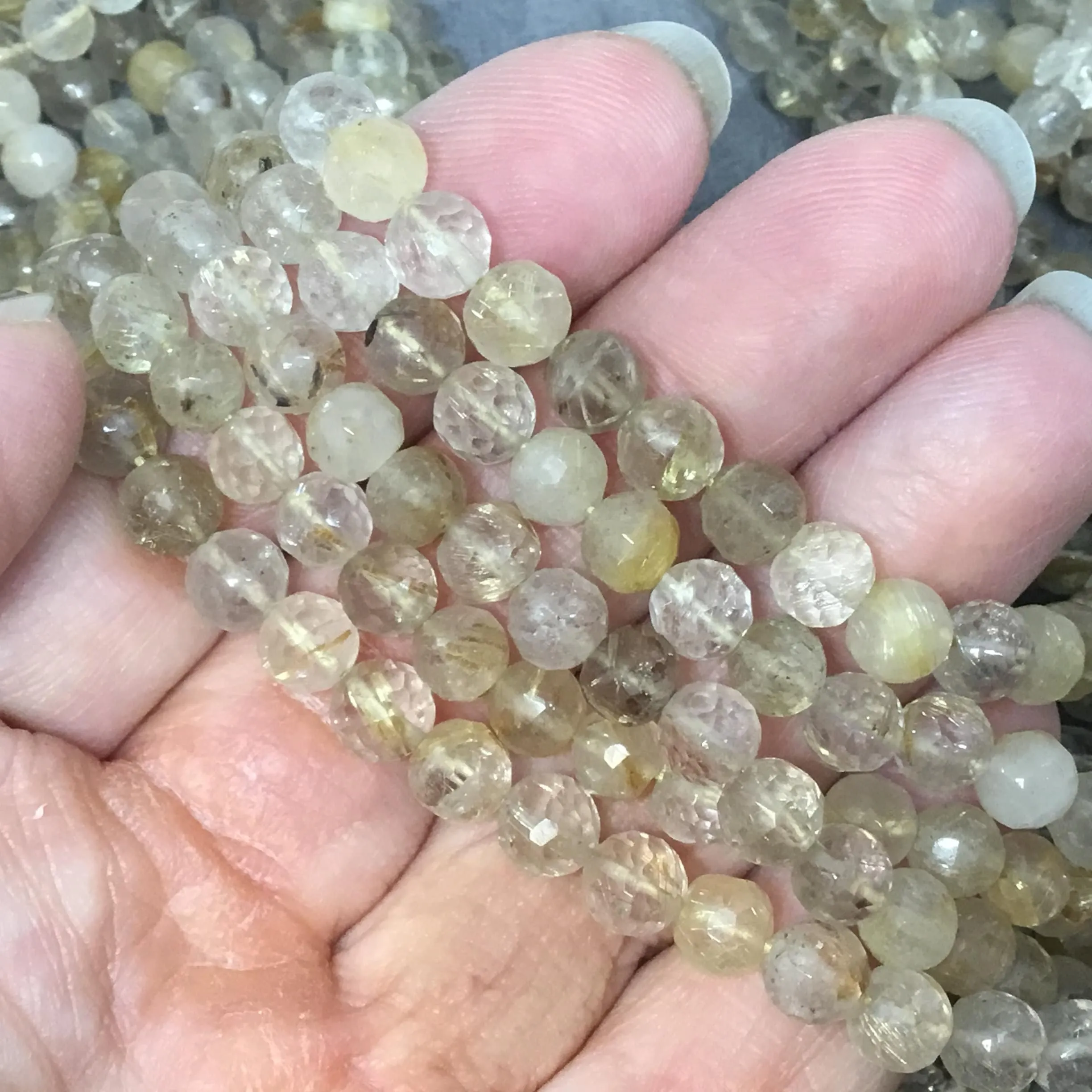 6mm Golden Rutilated Quartz Beads | Faceted Round Hand-Cut High-Quality Indian Gemstone | Glossy Finish | 14" Strand (Approx. 63 Beads)