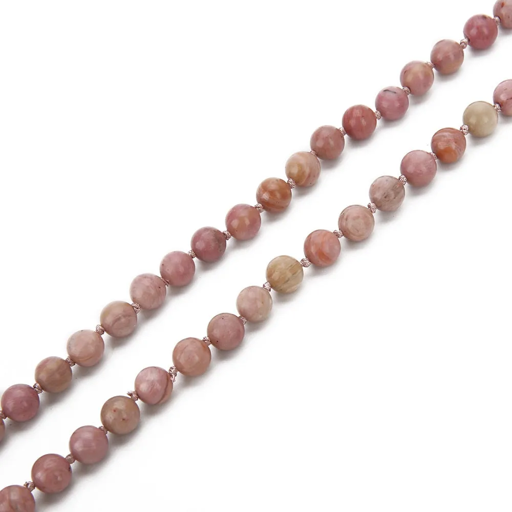 6mm/8mm Natural Rhodolite Beaded Knotted 108 Mala Necklace