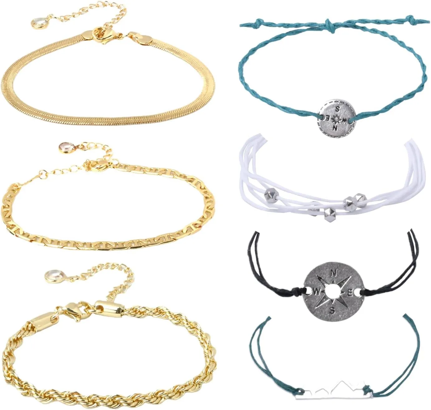 7Pcs Gold Ankle Bracelets Gold Paperclip Chain Dainty Anklet Adjustable Ankle Bracelets Friendship Bracelets Boho Bracelets for Women Foot Jewelry Gift