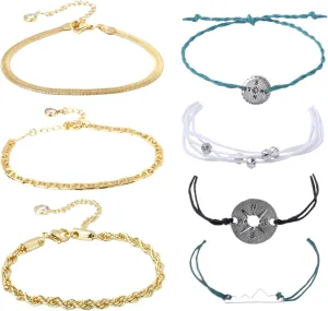 7Pcs Gold Ankle Bracelets Gold Paperclip Chain Dainty Anklet Adjustable Ankle Bracelets Friendship Bracelets Boho Bracelets for Women Foot Jewelry Gift