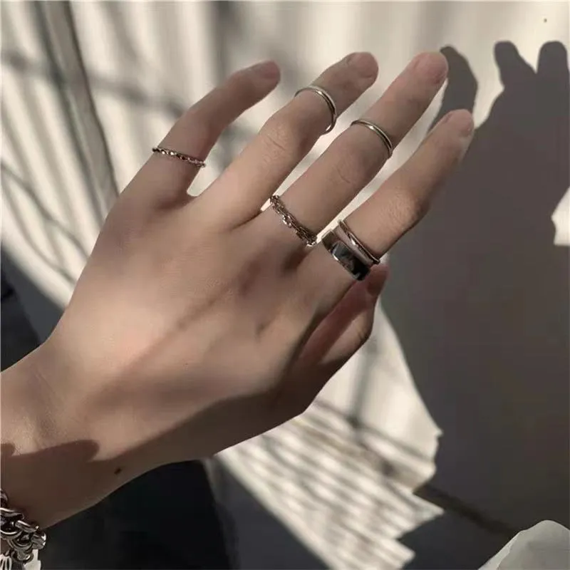 7Pcs Simple Trendy Punk Gothic Hip Hop Knuckles Rings Set