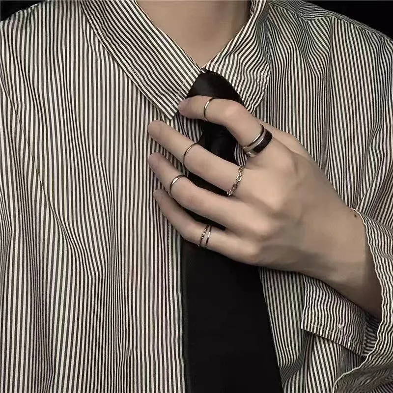 7Pcs Simple Trendy Punk Gothic Hip Hop Knuckles Rings Set