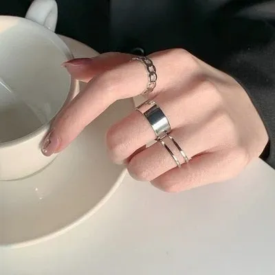 7Pcs Simple Trendy Punk Gothic Hip Hop Knuckles Rings Set